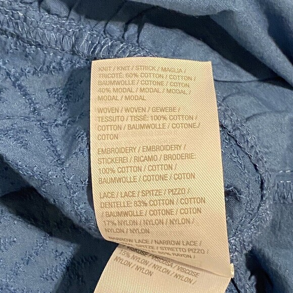 LOGO Lori Goldstein Size XS Blue Woven Modal Blouse Embroidered Eyelet Tunic - Picture 6 of 7